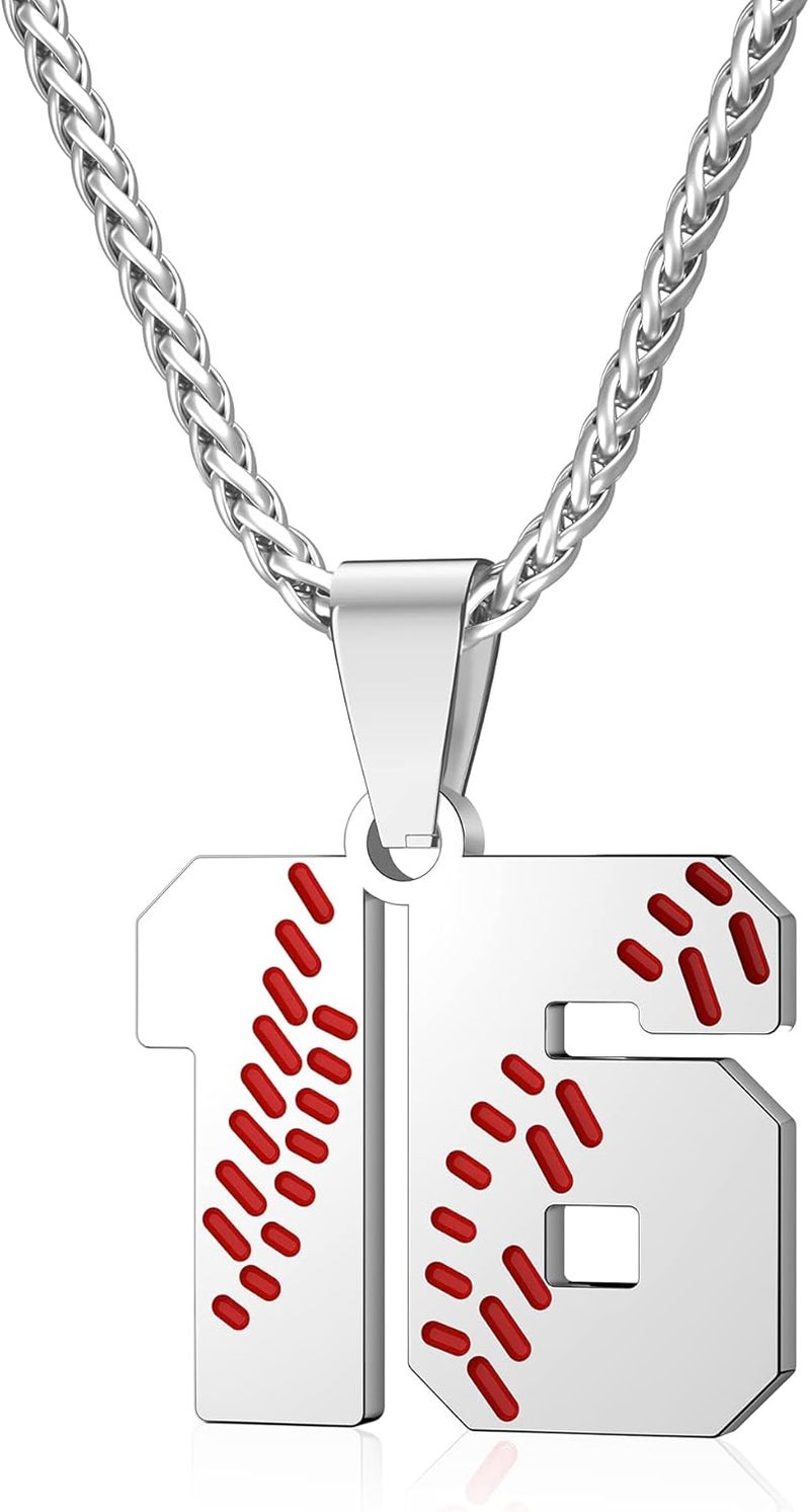 Wikavanli Personalized Baseball Jersey Number 00-99 Necklace - Stainless Steel Baseball Chain Pendant Necklace - Team Jewelry Gift for Boys, Girls, Men, Women - Image 1